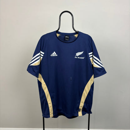 00s Adidas All Blacks Rugby T-Shirt Blue Large