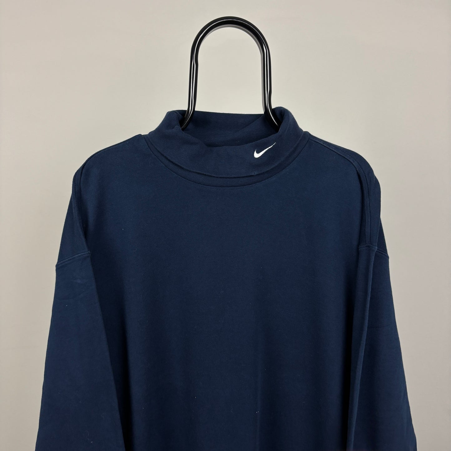 00s Nike Roll Neck Sweatshirt Blue XXL