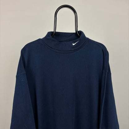 00s Nike Roll Neck Sweatshirt Blue XXL