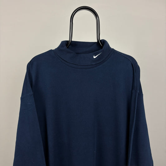 00s Nike Roll Neck Sweatshirt Blue XXL