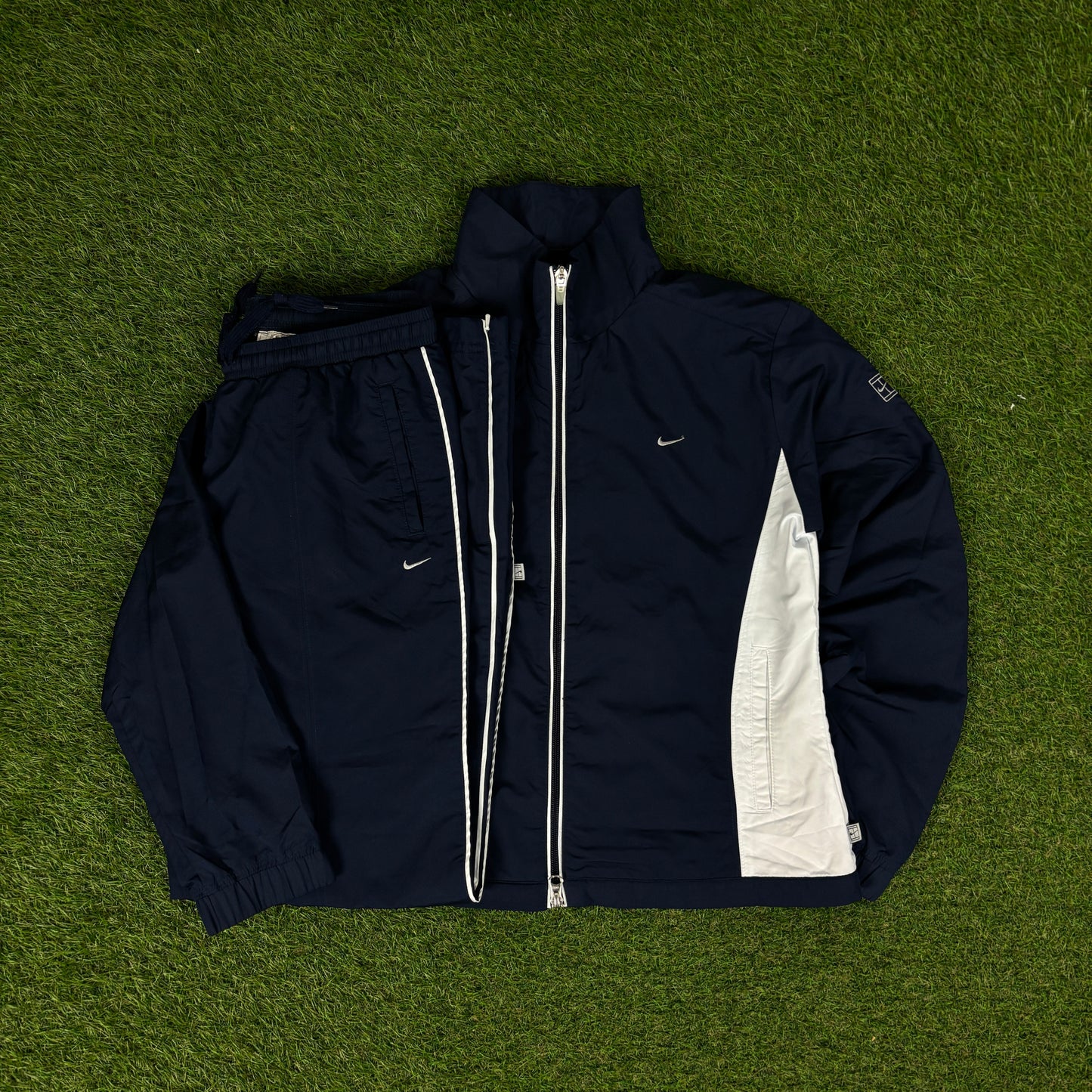 00s Nike Court Piping Windbreaker Jacket + Joggers Set Blue Small