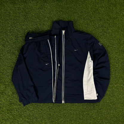 00s Nike Court Piping Windbreaker Jacket + Joggers Set Blue Small