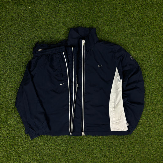00s Nike Court Piping Windbreaker Jacket + Joggers Set Blue Small
