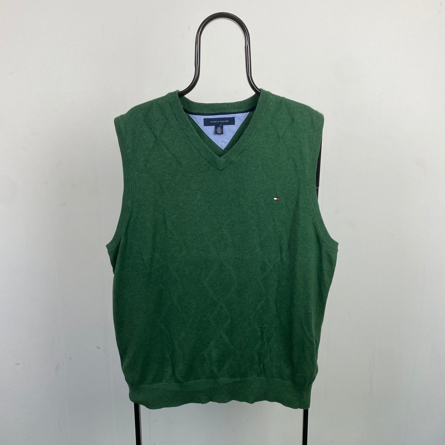 Retro Tommy Hilfiger Knit Sweater Vest Sweatshirt Green Large