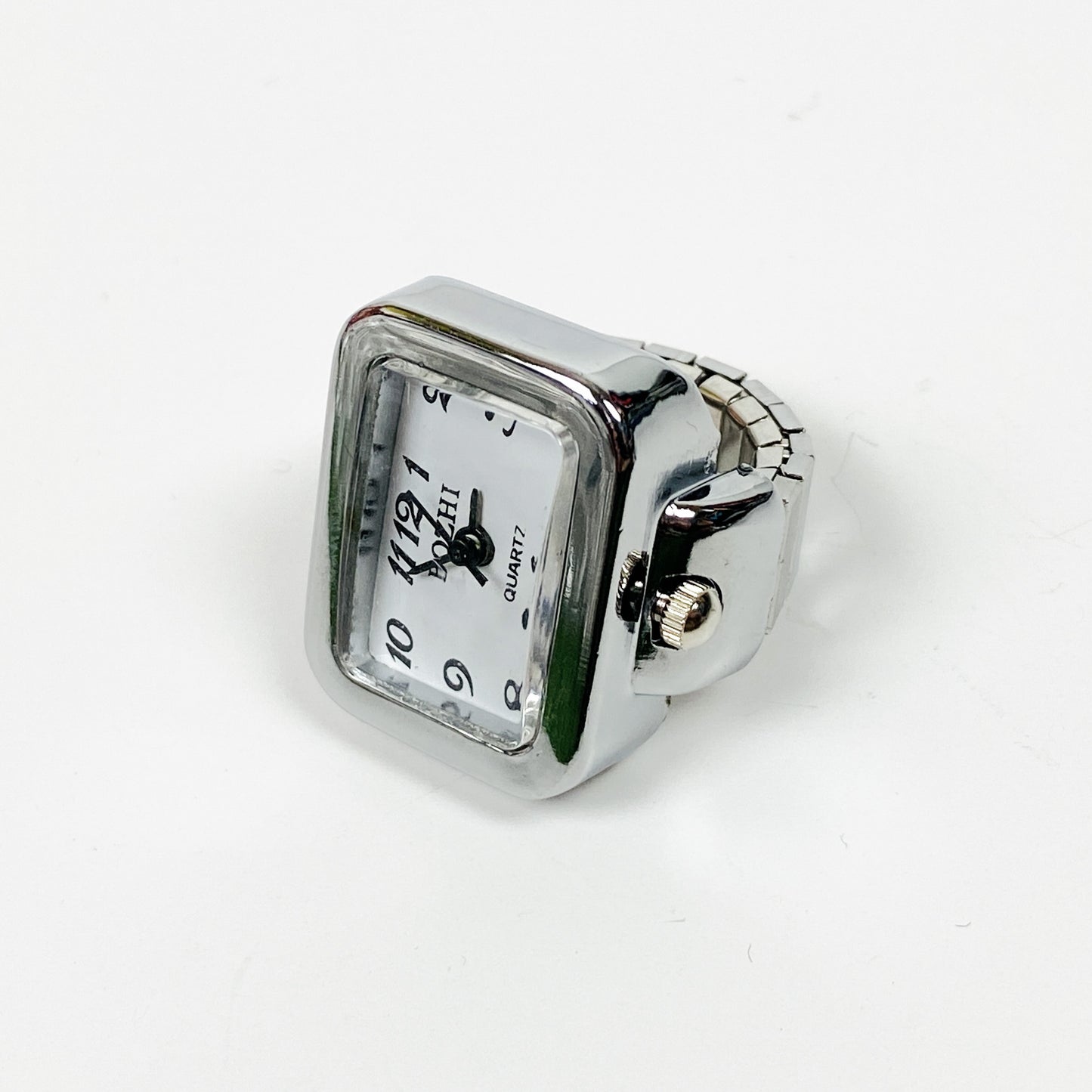 Retro Adjustable Watch Ring Silver White