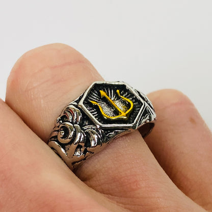 Retro Adjustable Antique Trident Ring Silver