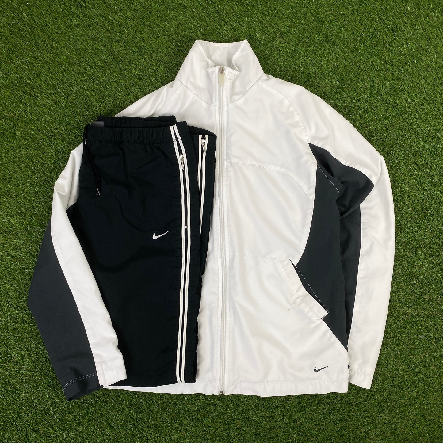 00s Nike Piping Windbreaker Jacket + Joggers Set White Small