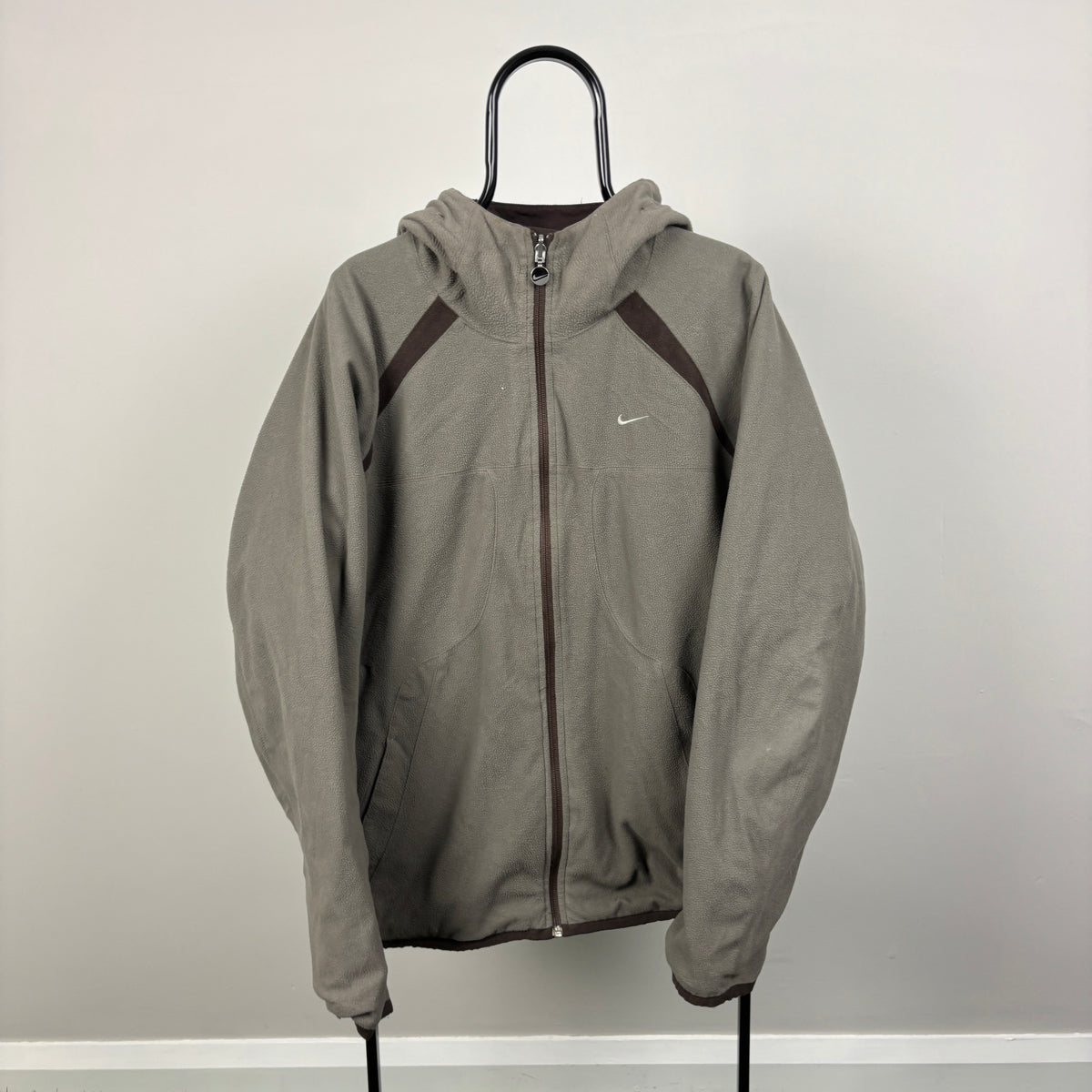 00s Nike Reversible Fleece Coat Jacket Black Brown Large