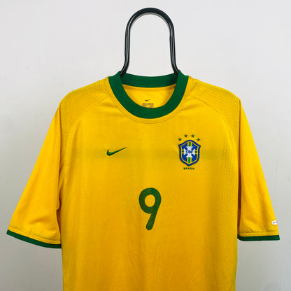 90s Nike Ronaldo 9 Football Shirt T-Shirt Yellow Medium