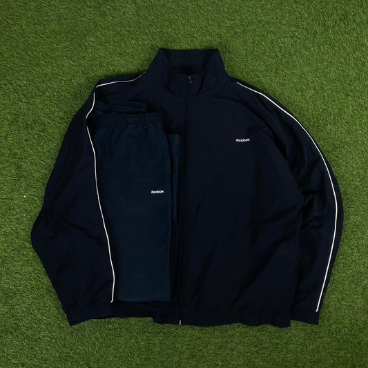 Retro Reebok Piping Windbreaker Tracksuit Set Jacket + Joggers Blue XL