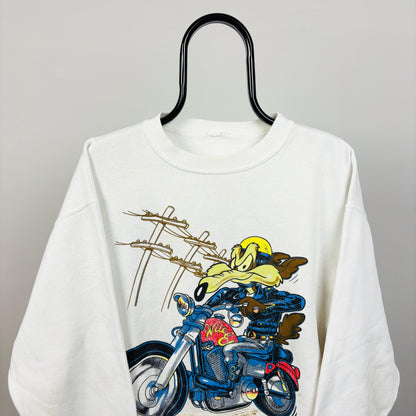 90s Looney Tunes Wiley Coyote Sweatshirt White Large