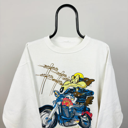90s Looney Tunes Wiley Coyote Sweatshirt White Large