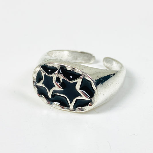 Adjustable Chunky Star Ring Silver