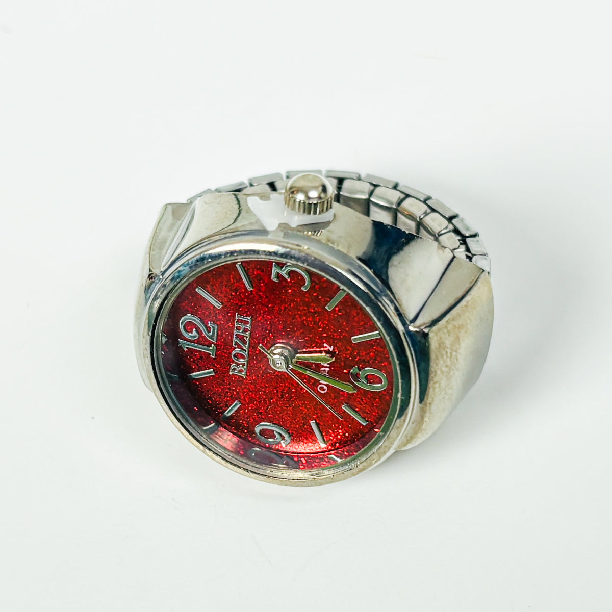 Adjustable Watch Ring Glitter Red