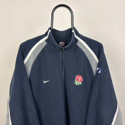 00s Nike England Rugby 1/4 Zip Fleece Sweatshirt Blue Medium