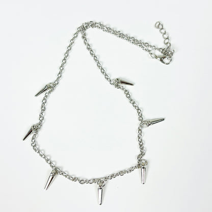 Vintage Spike Charm Necklace Silver