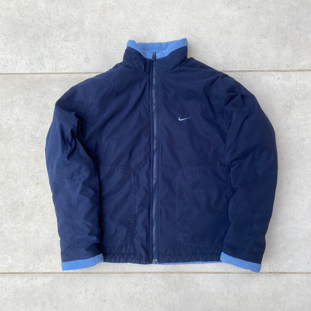 00s Nike Reversible Fleece Coat Jacket Blue Small