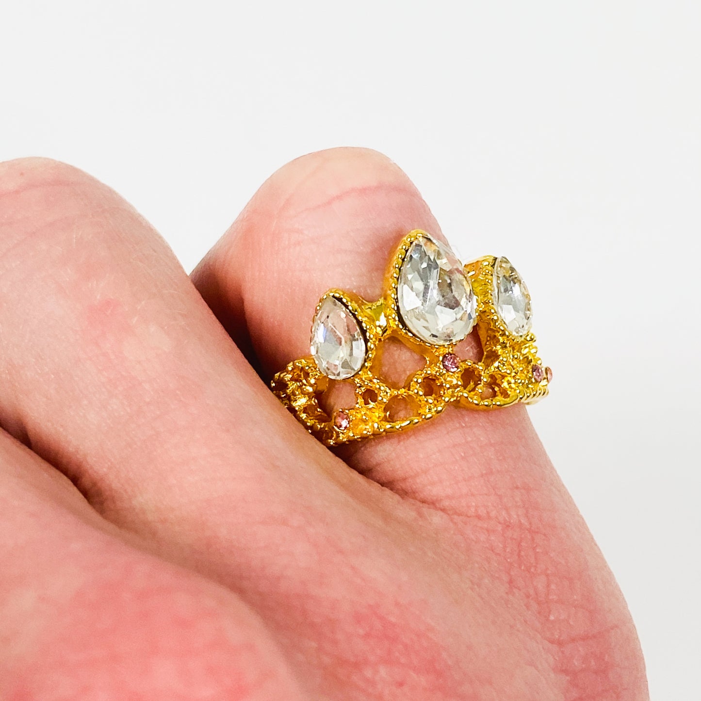 Adjustable Crown Gemstone Ring Gold
