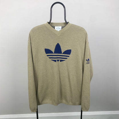 90s Adidas Trefoil Knit Sweatshirt Brown Large