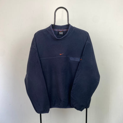 90s Nike Centre Swoosh Fleece Sweatshirt Blue Large