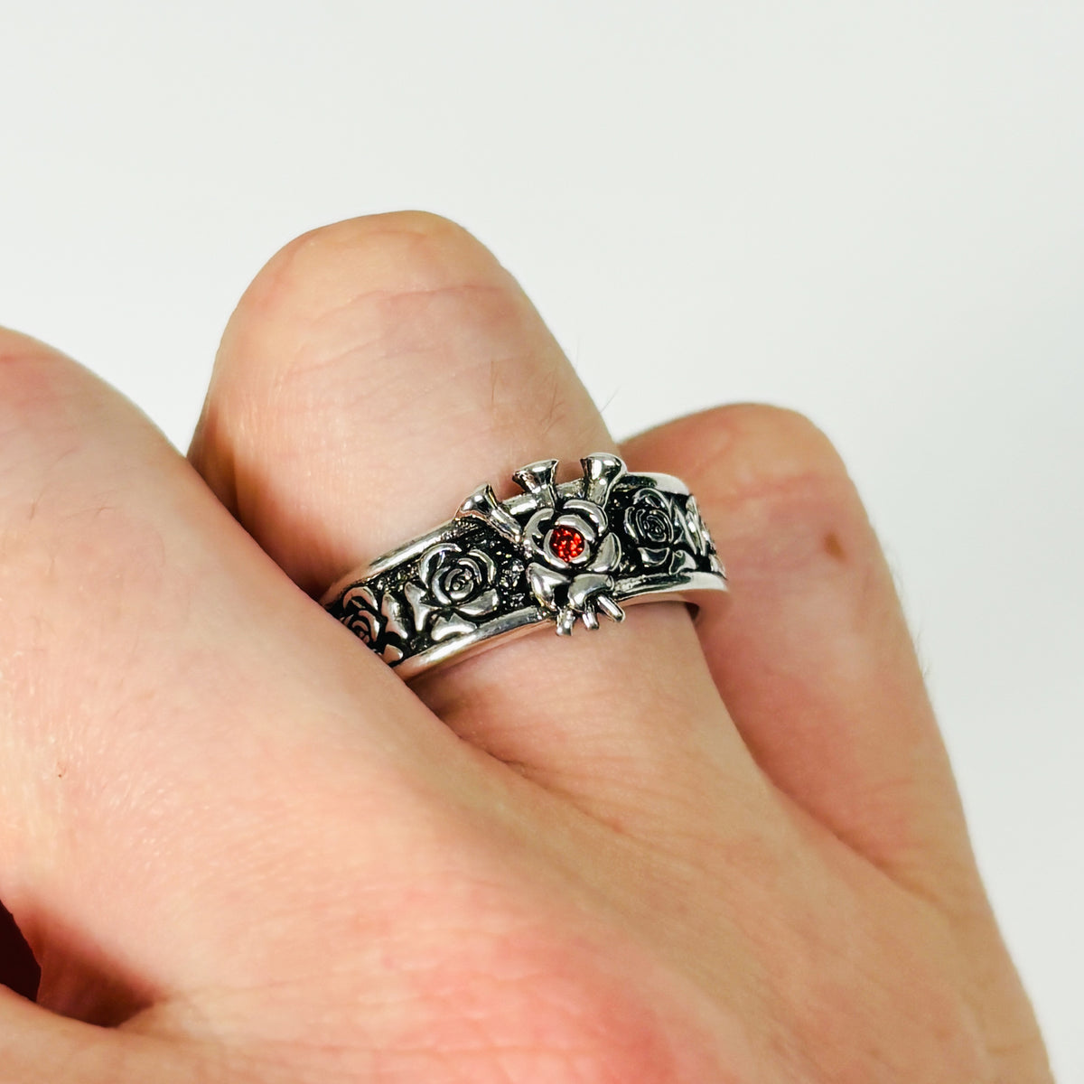 Thorny Rose Adjustable Ring Silver