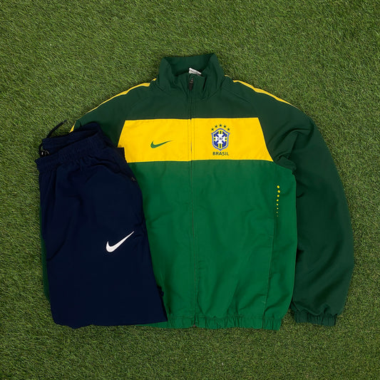 00s Nike Brazil Tracksuit Jacket + Joggers Set Green XS