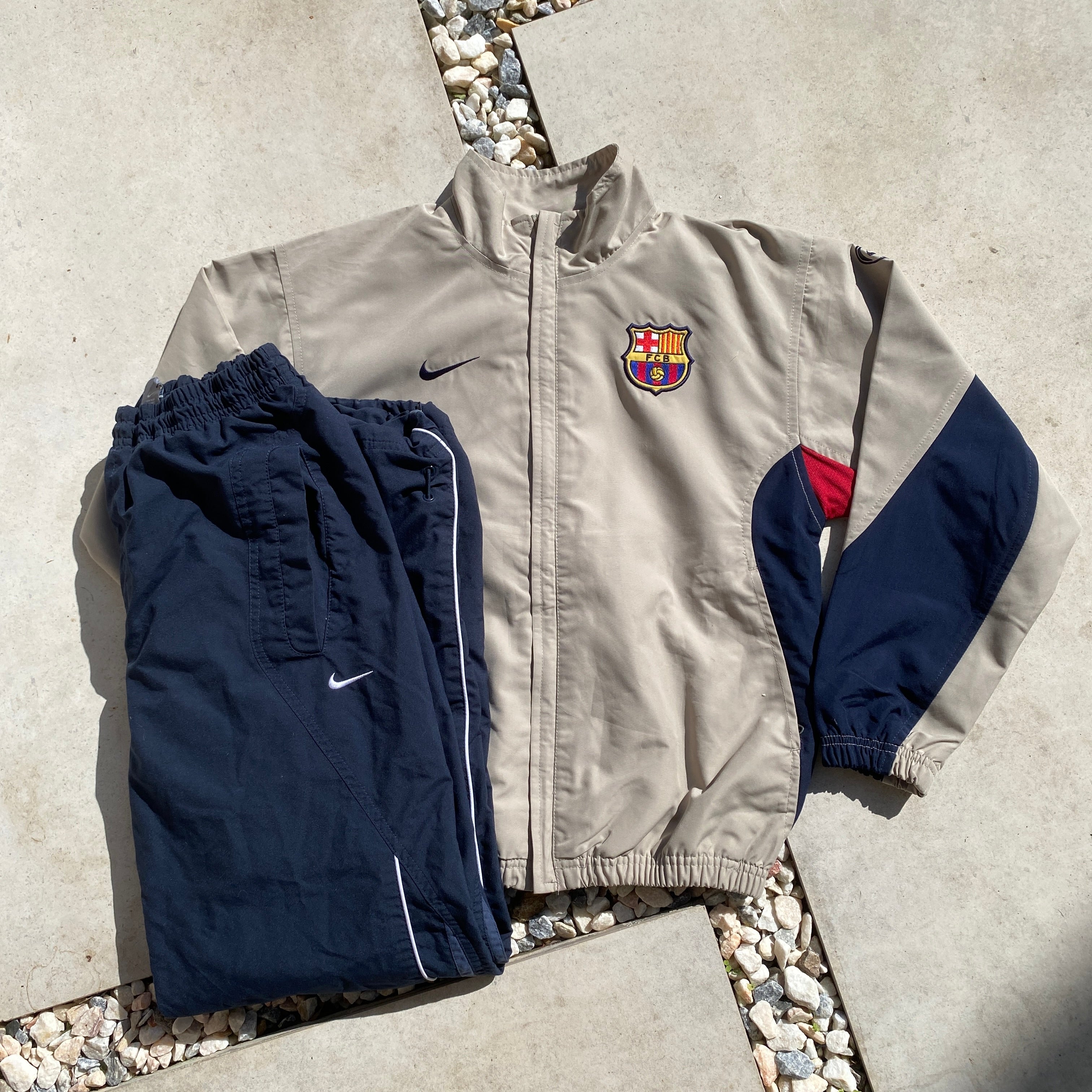 90s Nike Barcelona Windbreaker Jacket + Joggers Set Brown XS