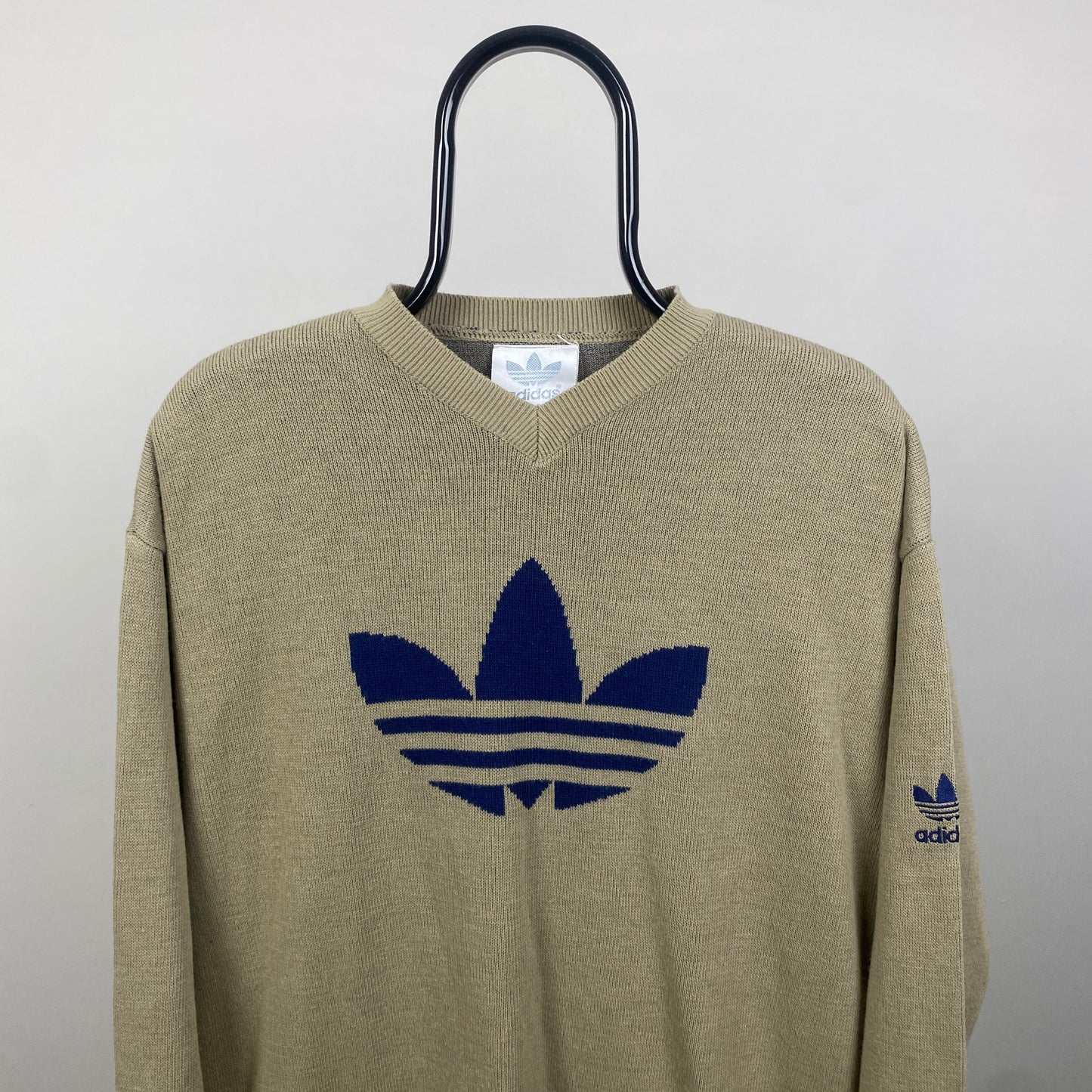 90s Adidas Trefoil Knit Sweatshirt Brown Large