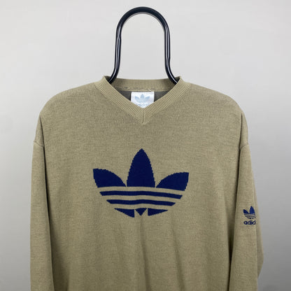 90s Adidas Trefoil Knit Sweatshirt Brown Large