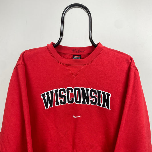90s Nike Wisconsin Centre Swoosh Sweatshirt Red Large