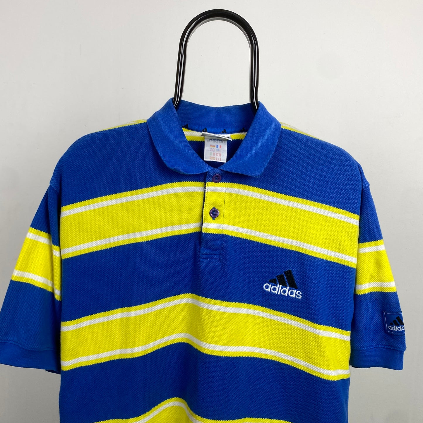 90s Adidas Polo Shirt T-Shirt Blue Medium