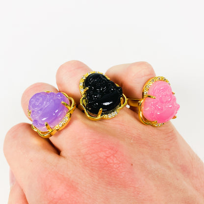 Retro Vintage Buddha Ring Gold Black