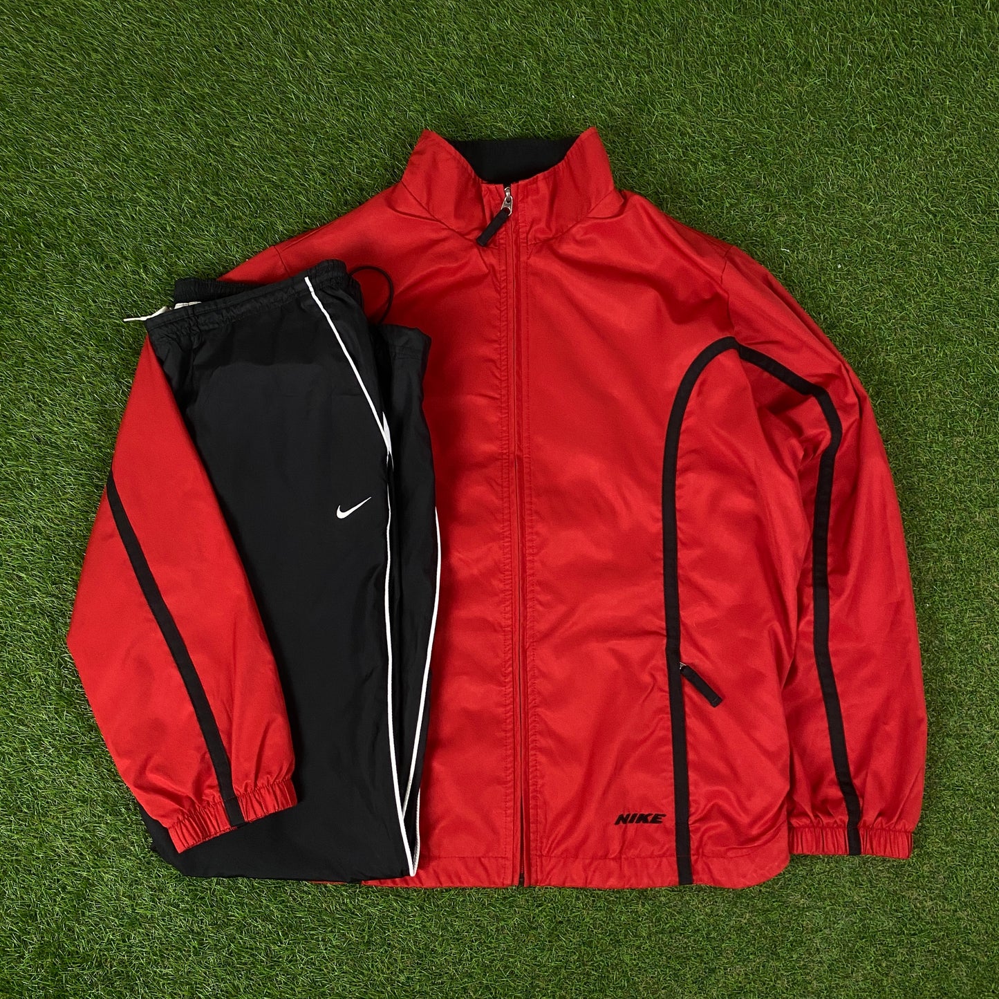 00s Nike Piping Tracksuit Jacket + Joggers Set Red Large