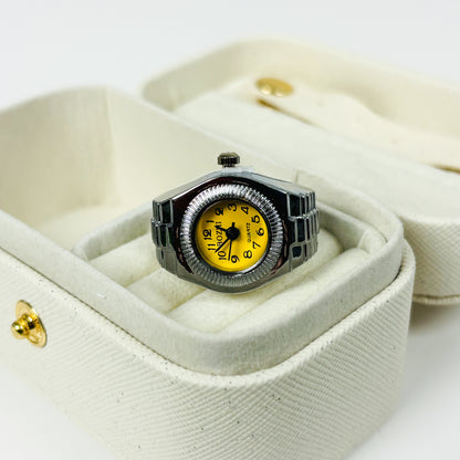 Retro Watch Ring Adjustable Silver Yellow