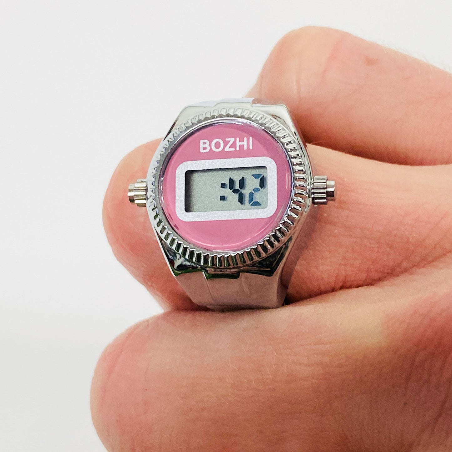 Retro Adjustable Digital Watch Ring Silver Pink