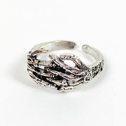 Retro Adjustable Skeleton Hands Ring Silver