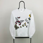 Retro 90s Butterfly Sweatshirt White Small