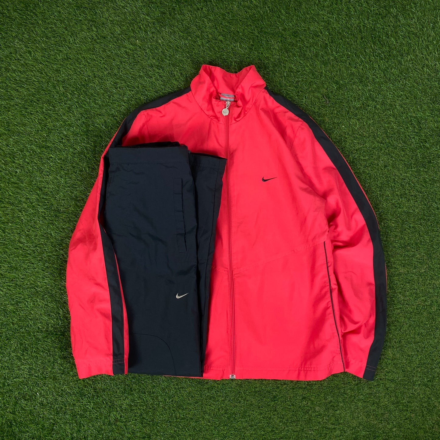 00s Nike Piping Windbreaker Tracksuit Set Jacket + Joggers Pink XL