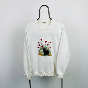 Retro Cat Sweatshirt White XL