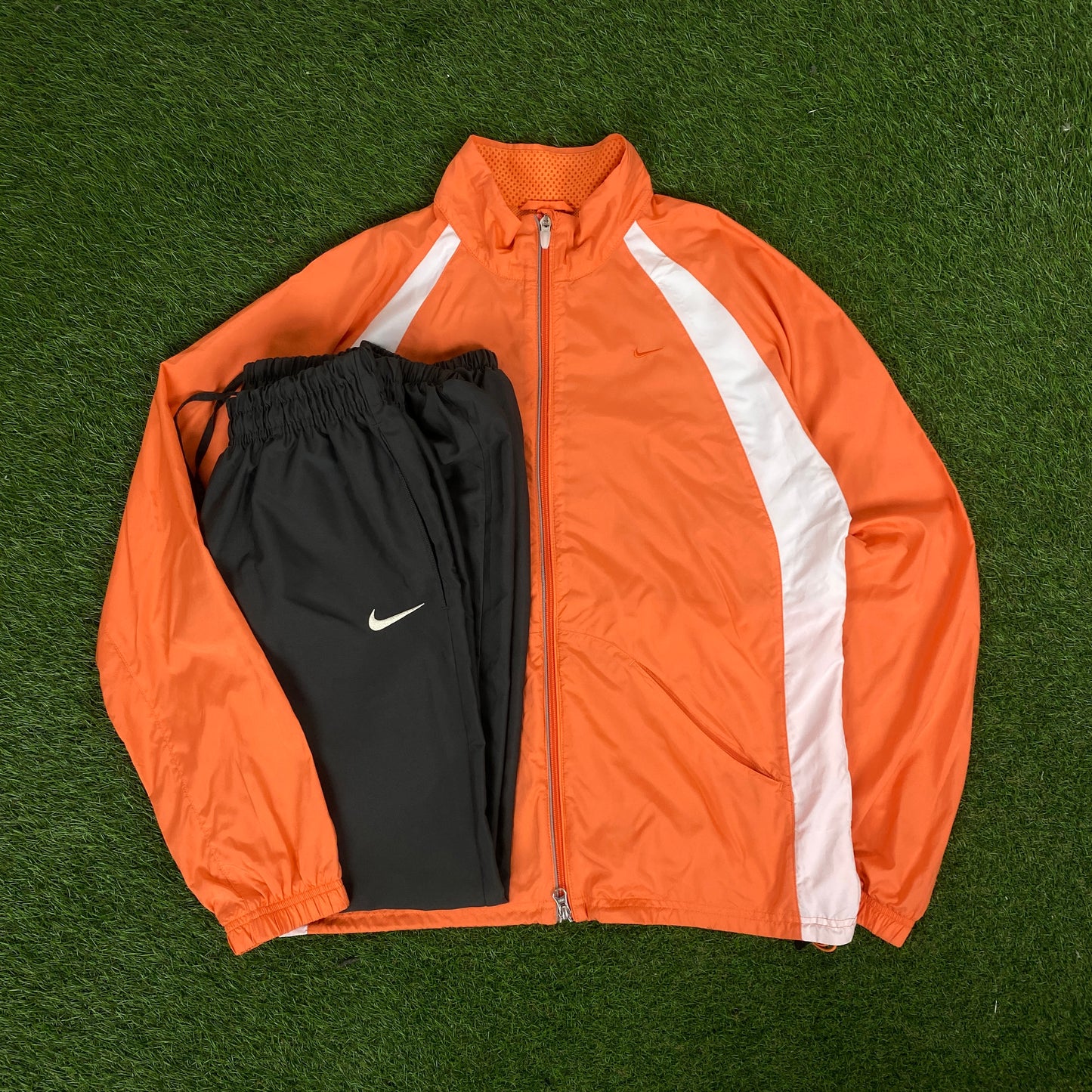 00s Nike Piping Tracksuit Jacket + Joggers Set Orange Large