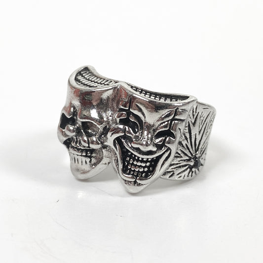 Retro Adjustable Clown Face Ring Silver