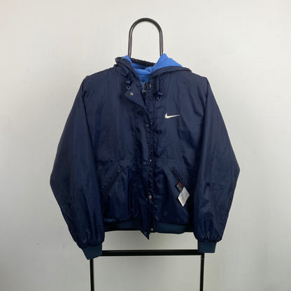 90s Nike Reversible Fleece Coat Jacket Blue Small