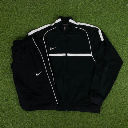 00s Nike Piping Tracksuit Jacket + Joggers Set Black Large