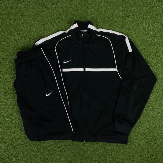 00s Nike Piping Tracksuit Jacket + Joggers Set Black Large