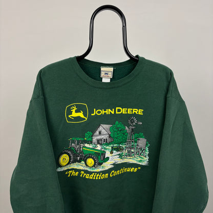 90s Lee John Deere Tractor Sweatshirt Green Large