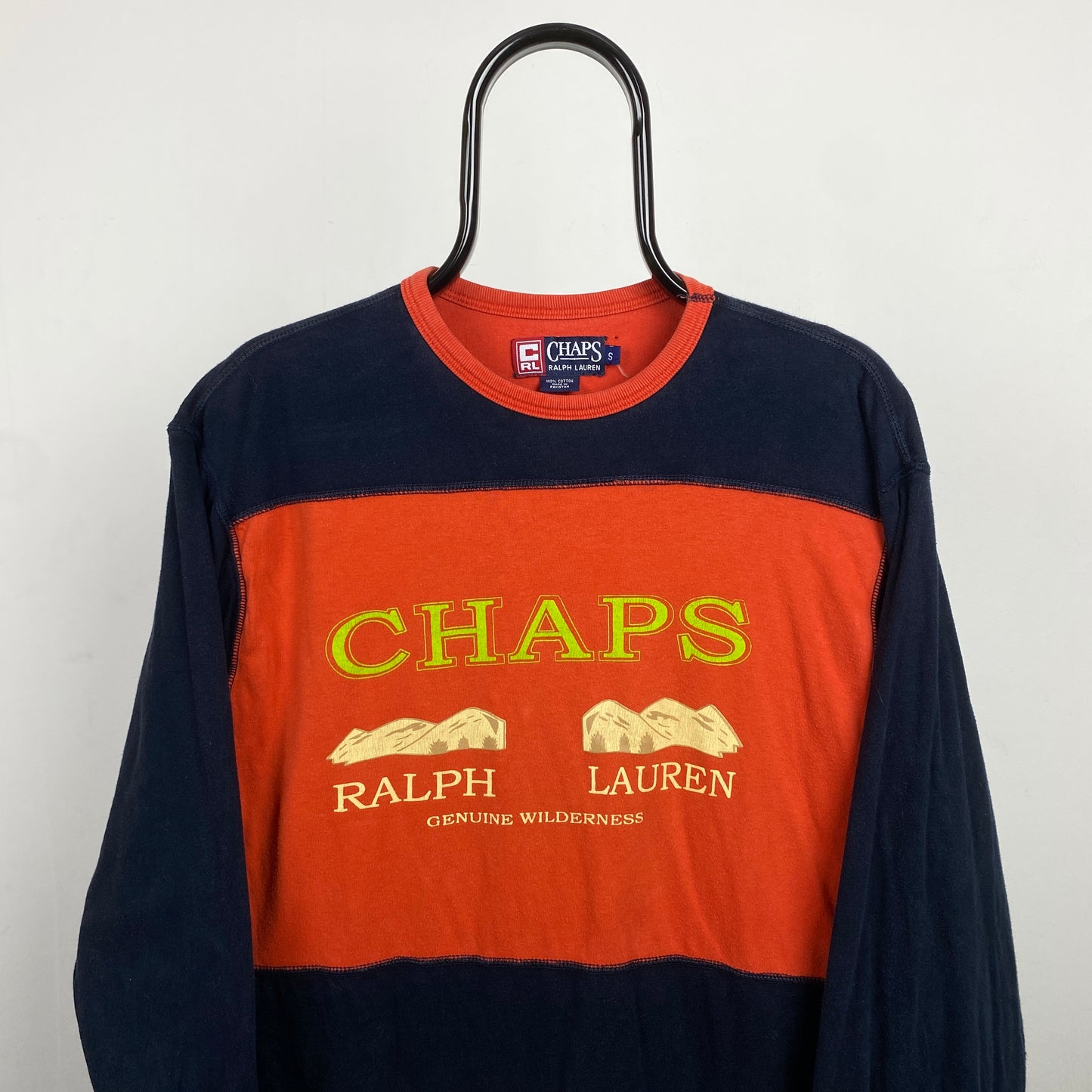 Retro Chaps Ralph Lauren Reversible Sweatshirt Orange Blue Small