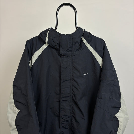 00s Nike Reversible Fleece Coat Jacket Black Grey XL