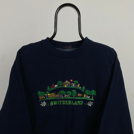 Retro Switzerland Sweatshirt Blue Medium