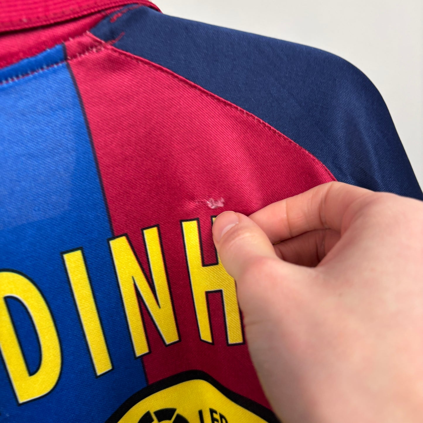 90s Nike Barcelona Ronaldinho Football Shirt T-Shirt Red Large