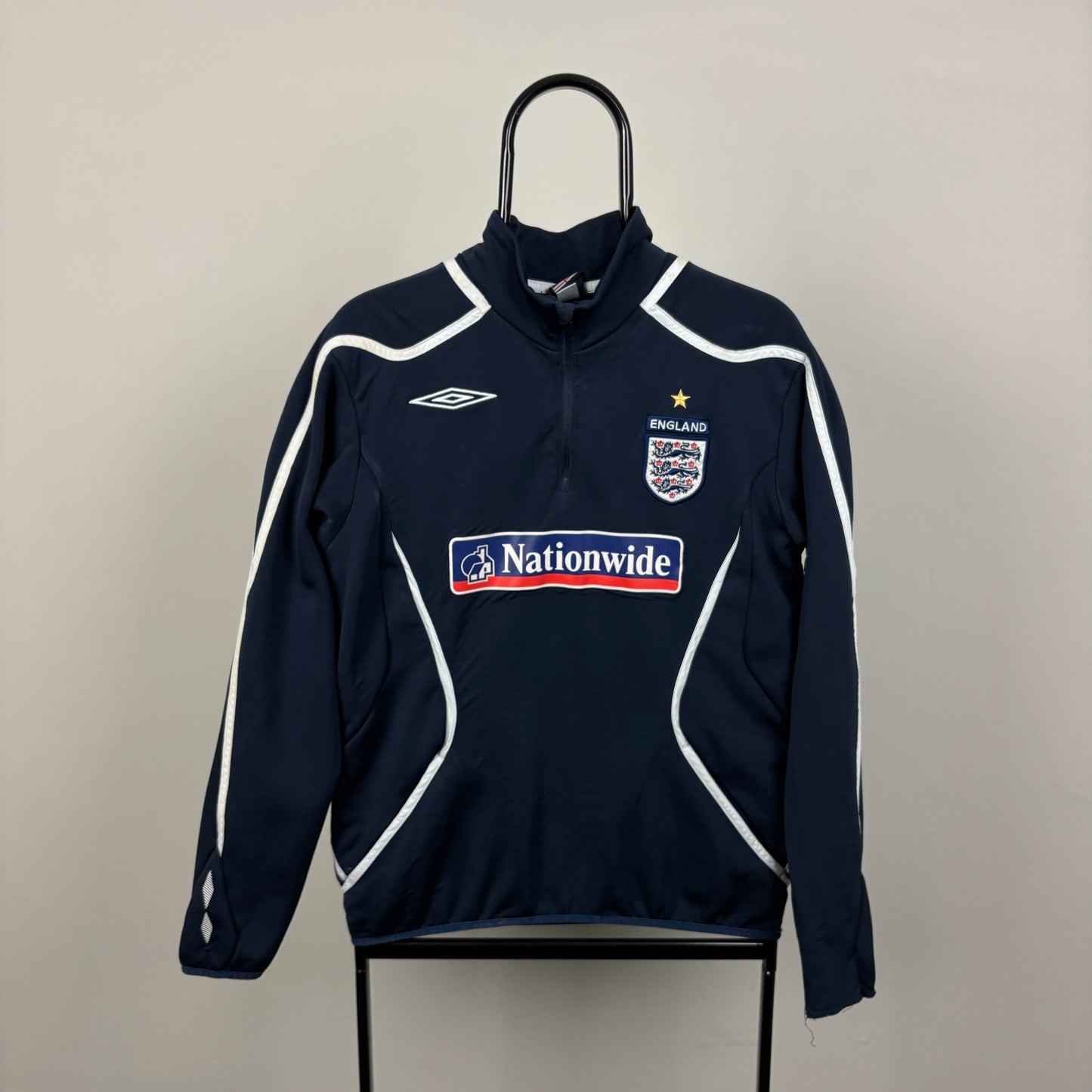 00s Umbro England 1/4 Zip Sweatshirt Blue Small